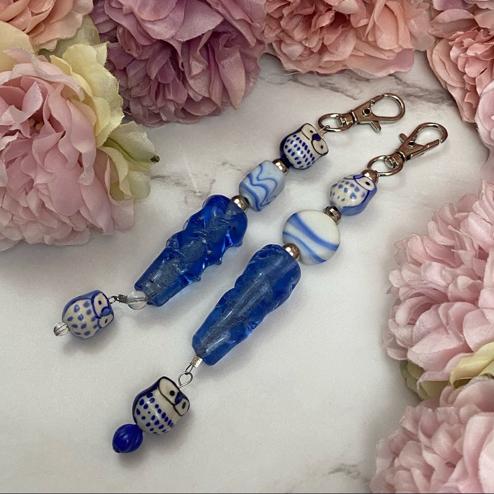 Beaded Blue Owl Purse Charm Bag Accessory - Picture 9 of 16